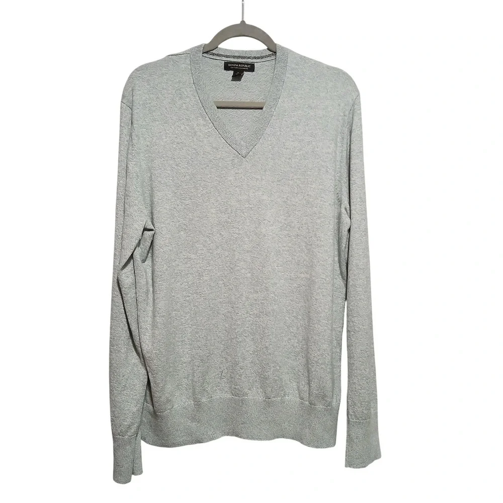 Banana Republic Mens V-Neck Sweater Light Blue Cotton Cashmere‎ Blend Large L
